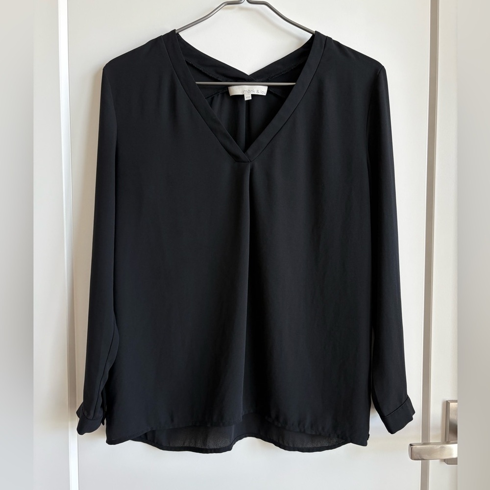 Black V-Neck Blouse From Monk & Lou